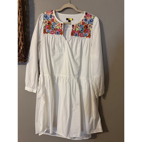 J Crew Midi Dress M Medium White Embroidered Cotton Poplin Pockets Relaxed - Picture 14 of 14